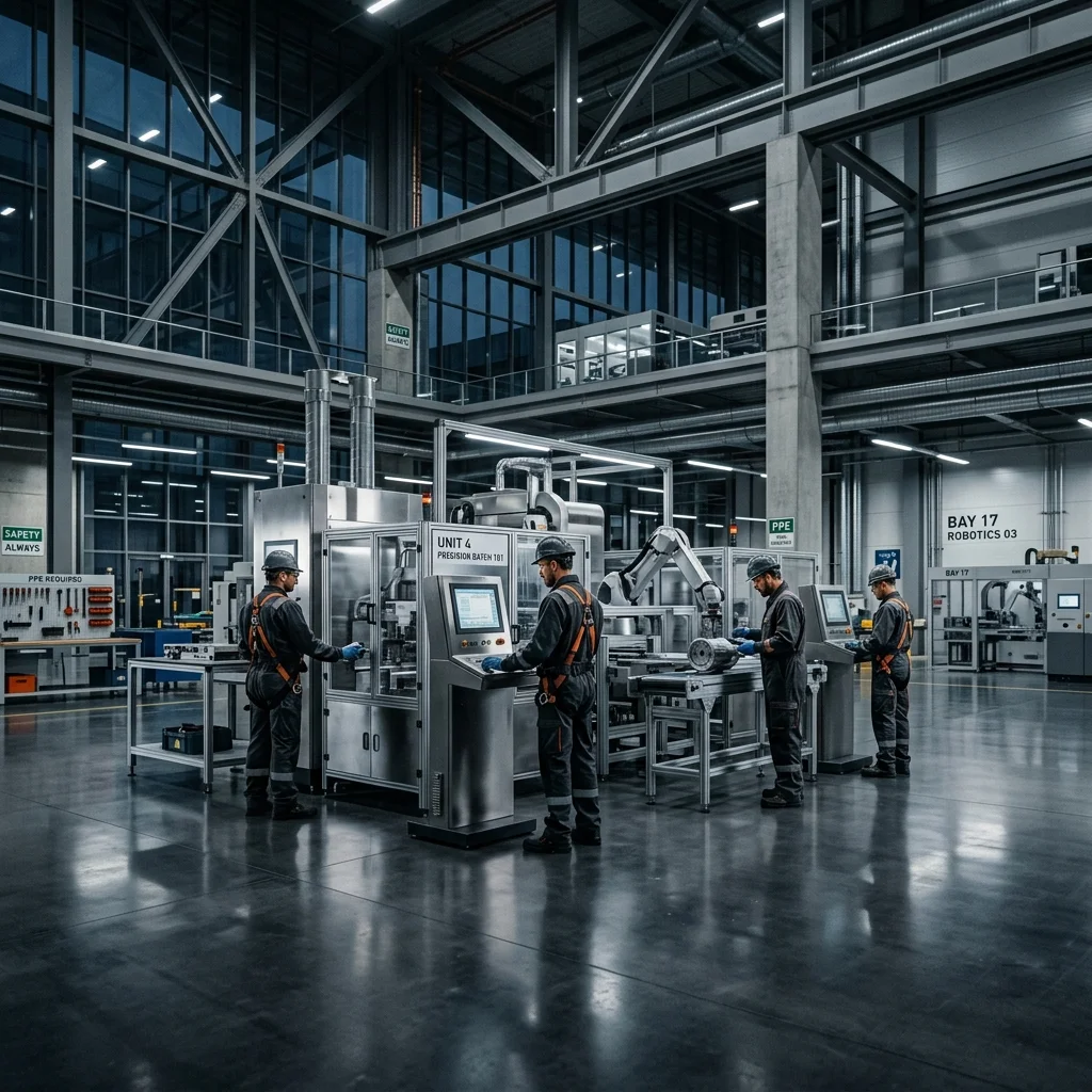 Automobile manufacturing specialist working on plant machinery