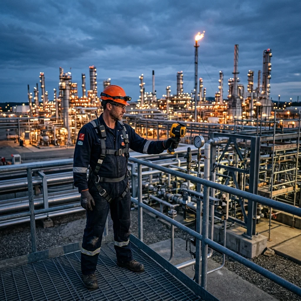 Oil and Gas refinery workers equipped with QPROTEK protection suits