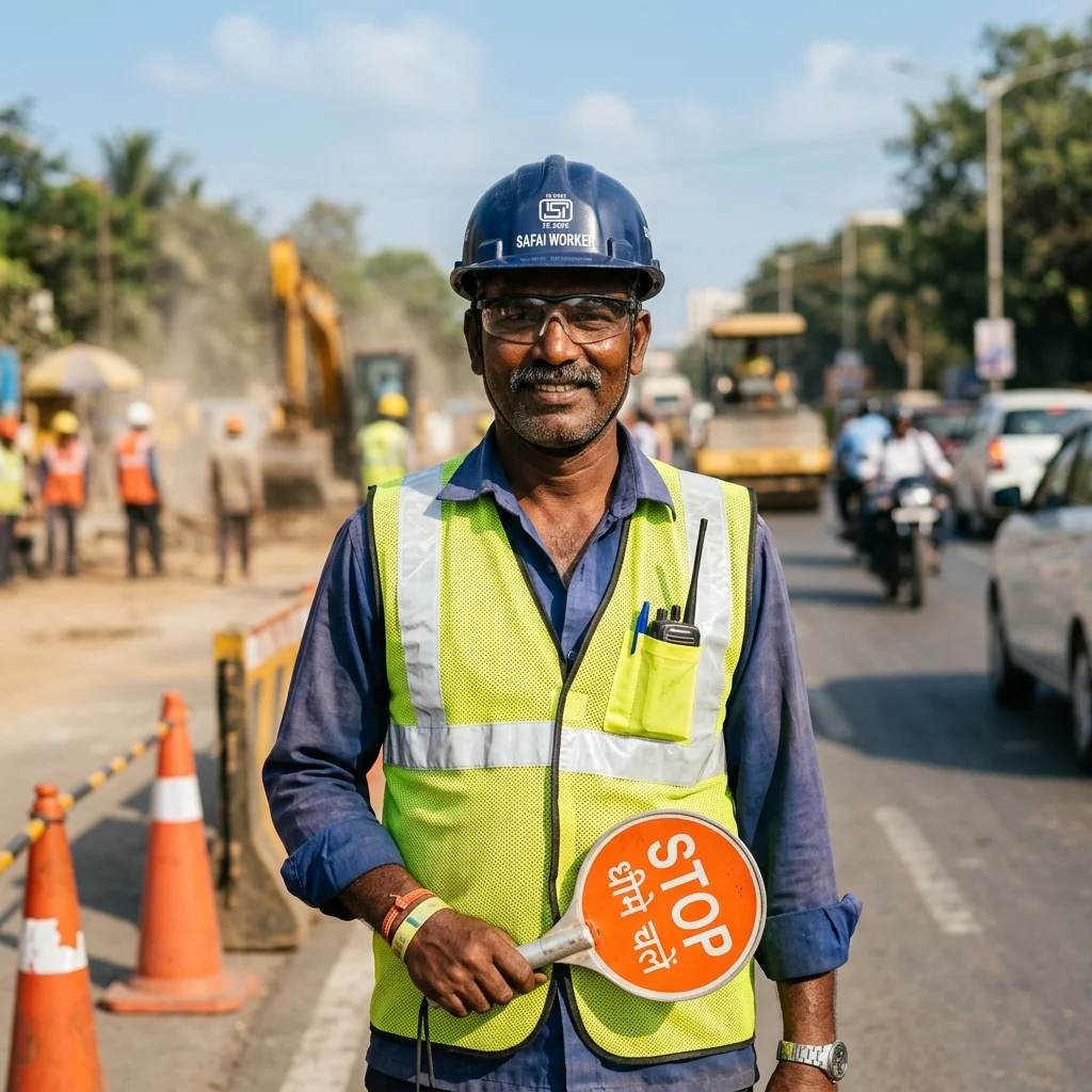 Indian worker in High-Vis Safety Vest