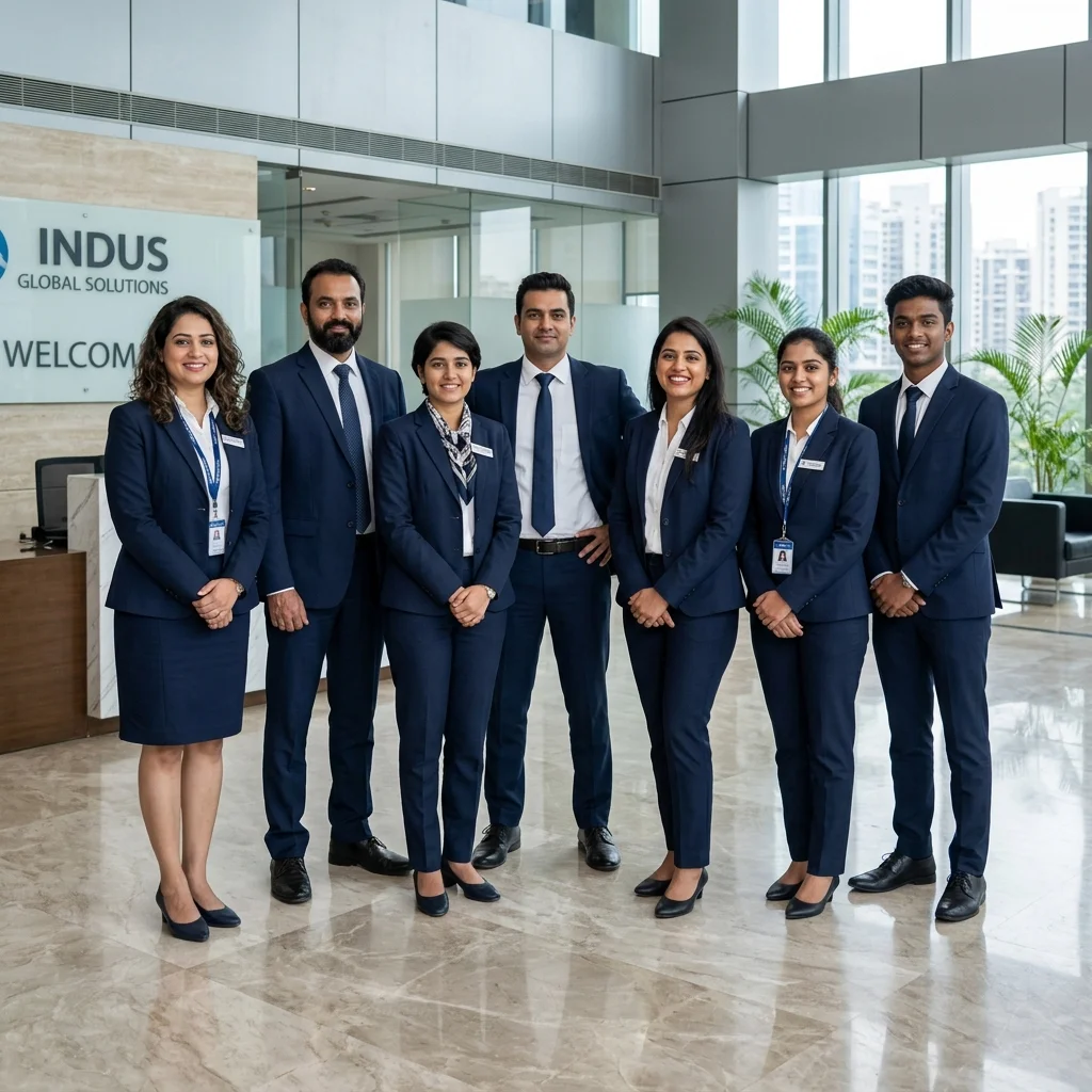 Indian corporate employees in smart company uniforms